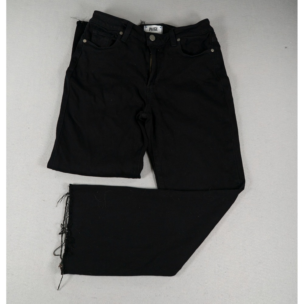 Paige Womens Rory Crop Flare Jeans High Rise Raw Hem Black Size 28